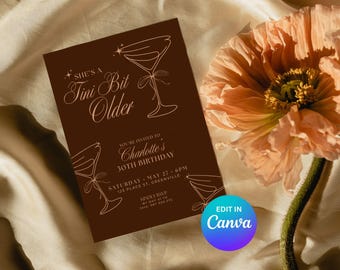 Tini Bit Older Espresso Martini 誕生日招待状テンプレート、ブラウンカクテルパーティー（Canvaで編集可能）