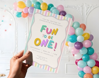 1歳の誕生日を楽しくお祝いする招待状テンプレート：編集可能な1歳の誕生日パーティー招待状
