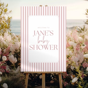 Pink Stripe Baby Shower Welcome Sign: Elegant Canva Template (Digital Download A0 Size)
