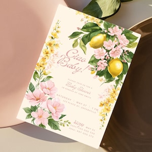 Ciao Baby Shower Invitation Template – Italian Lemon Floral Theme | Editable Canva Invite | Girl Baby Shower Digital Download