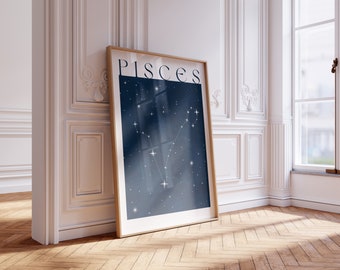 Pisces Constellation Wall Art Poster, Zodiac Printable Wall Art, Pisces Gift, Pisces Room Decor