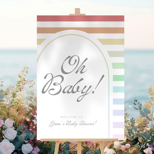 Editable Rainbow Stripe Baby Shower Welcome Sign Template – Boy or Girl Baby Shower Canva Sign, Printable Party Decor, Instant Download