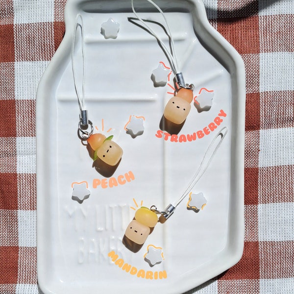 Cute Polymer Phone Charm - Strawberry Mandarin Peach Coconut Jelly