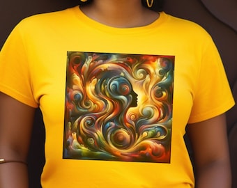Vibrant abstract art T-shirt, swirls & colors, artistic fashion, top Etsy find, creative gift, modern wearable art, unisex style tee
