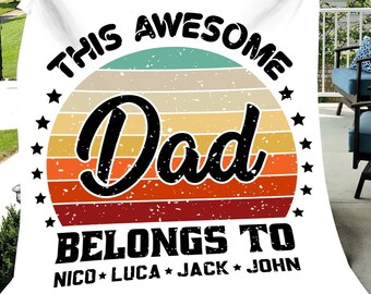 Customized Awesome Dad Father's  Day Gift Retro Blanket From Kids Personalized