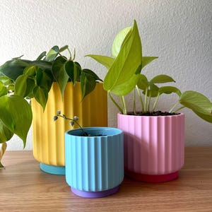 Color Pop Rainbow Planter Trio: 3D Printed Colorful Plant Pot Set - Fun Retro Fluted Planters
