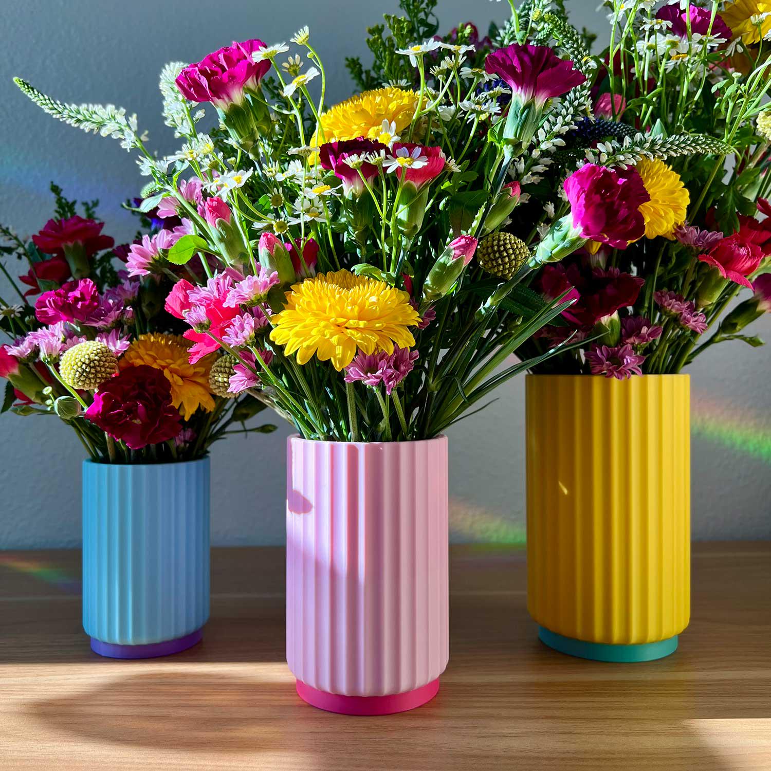 Colorful Fluted Flower Vase Trio