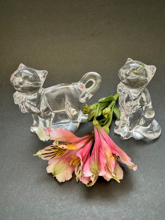 Vintage Lenox Crystal Sassy Cats with Bow Detail - Gorgeous set of 2 sweet kittens - Cat Lover Decor Dainty Cats- German Made