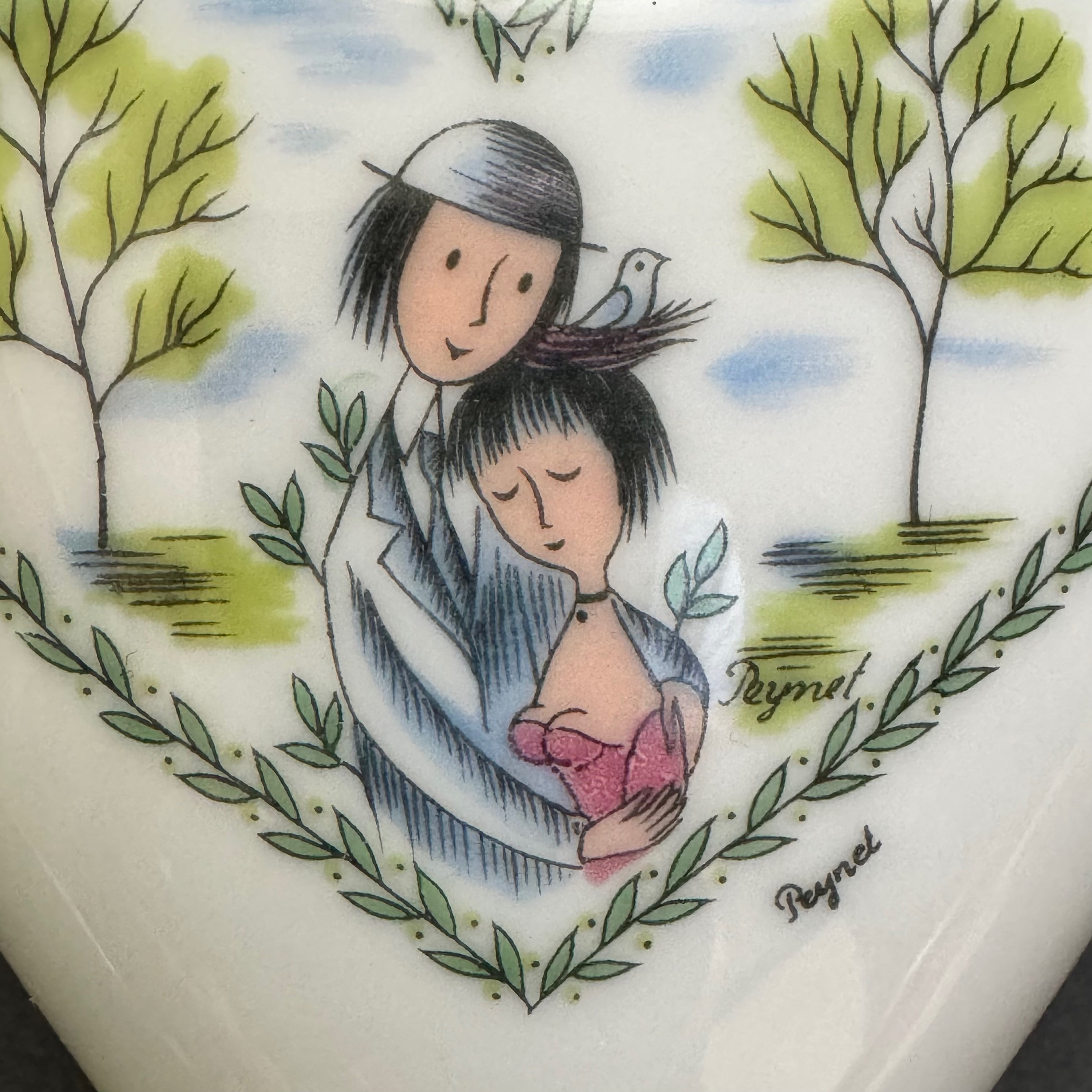 ヴィンテージ ローゼンタール ペイネ「恋人たち」ハート型花瓶 • 1960