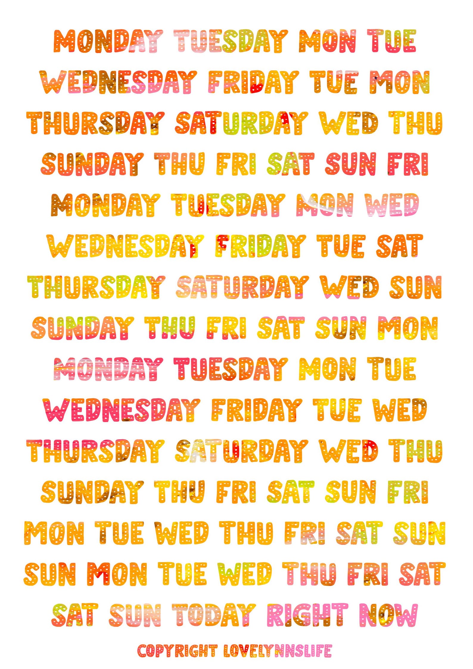 Printable Months + Weekdays // Journal Ephemera // Colourful Printable ...