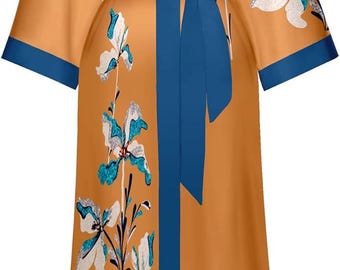 Bata tipo kimono con estampado floral amarillo