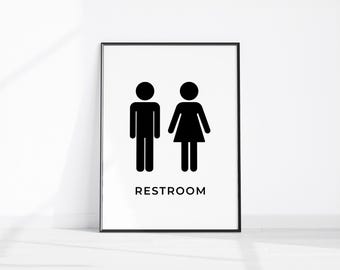 Unisex Restroom Sign Digital Download, Men Women Restroom sign Print, Airbnb Bathroom Signs, Male Female Restroom Wall Art, His Hers Toilet