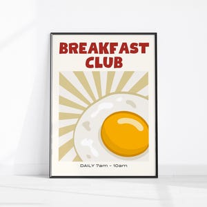 Breakfast Club Kitchen Print, Retro Kitchen Poster, Kitchen Wall Art, Fun Kitchen Decor, Retro Kitchen Sign, Fried Egg Breakfast Wall Decor