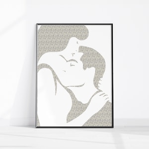 Romantic Couple In Love Wall Art, Above Bed Love Poster, Loving Couple Silhouette Decor, Kiss Printable Wall Art, Man and Woman Hugging Art