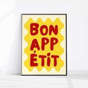 Stampa Bon Appetit Kitchen, Arte moderna della cucina, Poster retrò Bon Appetit, Arte tipografica, Download digitale, Arte stampabile per la decorazione della parete della cucina