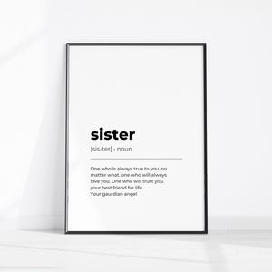 Sister Definition Print, Sister Poster, Gift For Sister, Special Sister Wall Art, Sister Quote, Sister Birthday Gift, Family Home Decor Art