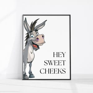Funny Bathroom Print, Hey Sweet Cheeks, Cute Donkey Wall Art, Bathroom Poster, Fun Restroom Decor, Bathroom Printables, Bathroom Accessories