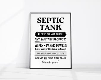 Septic Tank System Bathroom Sign INSTANT DOWNLOAD PRINTABLE Do Not Flush Sensitive Plumbing Toilet Decor Art Sanitary Feminine Tampons Print