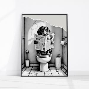 DACHSHUND on Toilet, DACHSHUND Wall Art Funny Bathroom Decor, Animal in Toilet Dog Lover Poster, Vintage Dog Wall Art Restroom Digital Print