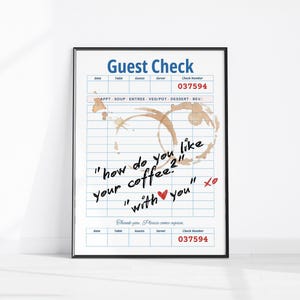 Guest Check Wall Art, Coffee Poster, Aesthetic Kitchen Decor, Retro Poster, Trendy Wall Decor, Coffee Lover Gift Printable Wall Art Download