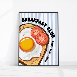 Breakfast Club Wall Art, Sunny Side Up Egg Poster, Egg on Toast Trendy Kitchen Decor, Colourful Breakfast Wall Print, Retro Food Poster Art