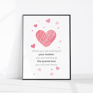 Mother Poem Print, Mother’s Day Gift, Mum Birthday Print, Mother Quote Instant Download, Mother’s Love Quote, Pink Hearts Printable Wall Art