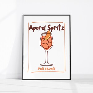 APEROL SPRITZ Por Favor 印刷可能なアートバーアートプリント ミニマリストカクテルポスター レトロバーカートウォールアート バードリンクウォールデコレーション デジタルダウンロード