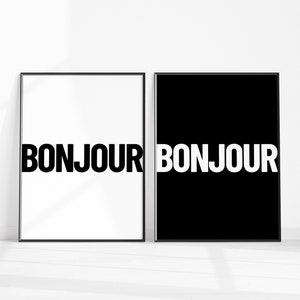 French Wall Art, Bonjour Art Print, French Home Décor, Bonjour Office Prints, Bonjour Entrance Decor, Hello Printable Wall Art, Set of 2 Art