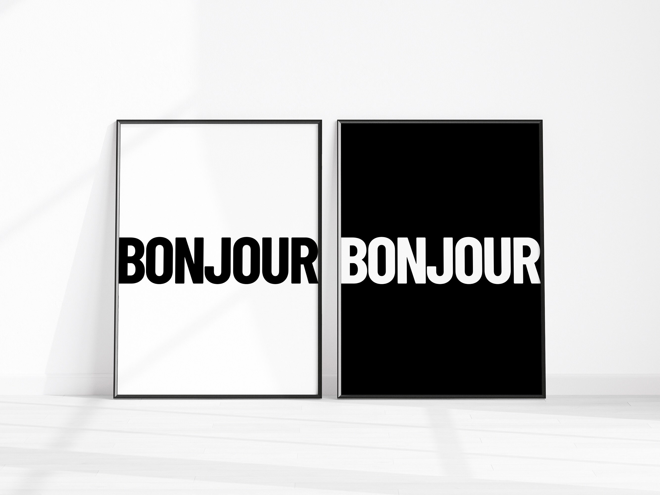 French Wall Art, Bonjour Art Print, French Home Décor, Bonjour Office Prints, Bonjour Entrance Decor, Hello Printable Wall Art, Set of 2 Art