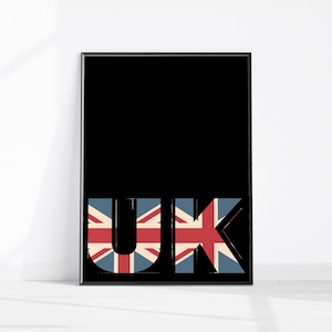UK Union Jack Typography, United Kingdom Poster, British Culture, England Flag, English Heritage Wall Art, Trendy British Flag Wall Decor
