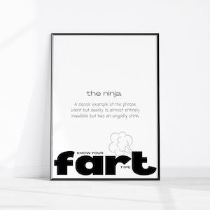 The Ninja Fart Definition, Funny Bathroom Decor, Farting Description Wall Art, Funny Restroom Print, Silent But Deadly, Dorm Printable Art