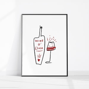Wine O’clock Printable Art, Funny Wine Poster, Fun Kitchen Décor, Bar Cart Quote, Office Wall Print, Wine Quote Home Décor, Digital Download