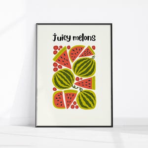 Watermelon Fruit Art Printable, Juicy Melons Retro Poster Modern Kitchen Decor, Watermelon Kitchen Print Minimalist wall Art Trendy Home Art