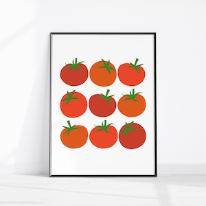 Tomato Print, Kitchen Wall Art, Food Art, Mediterranean Print, Printable Wall Art, Eclectic Kitchen, Trendy Food Print, Retro Tomatoes Print