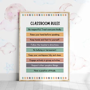 CLASSROOM RULES Printable Wall Art, School Rules for Kids Poster, Class Rules Digital Download, School Behaviour Educational Learning Prints