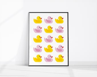 Cute Bathroom Printable, Bathroom Ducks Home Decor Prints, Bathroom Wall Art, Funny Bathroom Print, Bathroom Art Pink Yellow Bathroom Poster