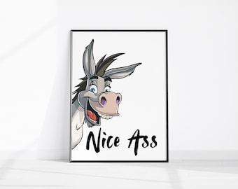 Nice Ass Funny Donkey Bathroom Wall Art Print, Funny Bathroom Decor, Toilet Poster, Bathroom Printable Art, Ass Bathroom Print, Bedroom Art