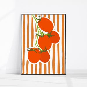 Tomato Art Print, Tomatoes and Stripes Art, Trendy Wall Art, Kitchen Wall Decor, Cute Tomato Print, Modern Home Decor, Red Tomato Poster