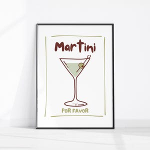 MARTINI Por Favor 印刷可能なアート バーアートプリント ミニマリスト カクテルポスター ニュートラルバーカート ウォールアート バードリンク ウォールデコレーション デジタルダウンロード