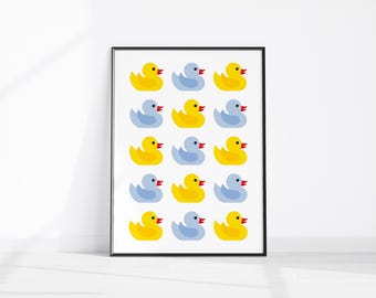 Bathroom Ducks Home Decor Prints, Cute Bathroom Printable, Bathroom Wall Art, Funny Bathroom Print, Bathroom Art Blue Yellow Bathroom Poster