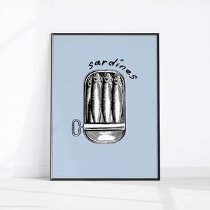 Sardines Wall Art Print, Tin Fish Print, Sardines Tin Print, Vintage Fish Print, Kitchen Wall Art, Trendy Wall Decor, Seafood Printable Art