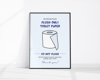 Flush Only Toilet Paper Printable Bathroom Sign, Many Sizes, Sensitive Plumbing, Do Not Flush Sanitary Items Print, Septic System Protection