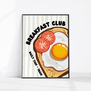 Fried Egg Kitchen Art Print, Retro Food Poster, Breakfast Club Wall Art, Sunny Side Up Egg Poster, Egg Toast Kitchen Decor, Dining Room Art