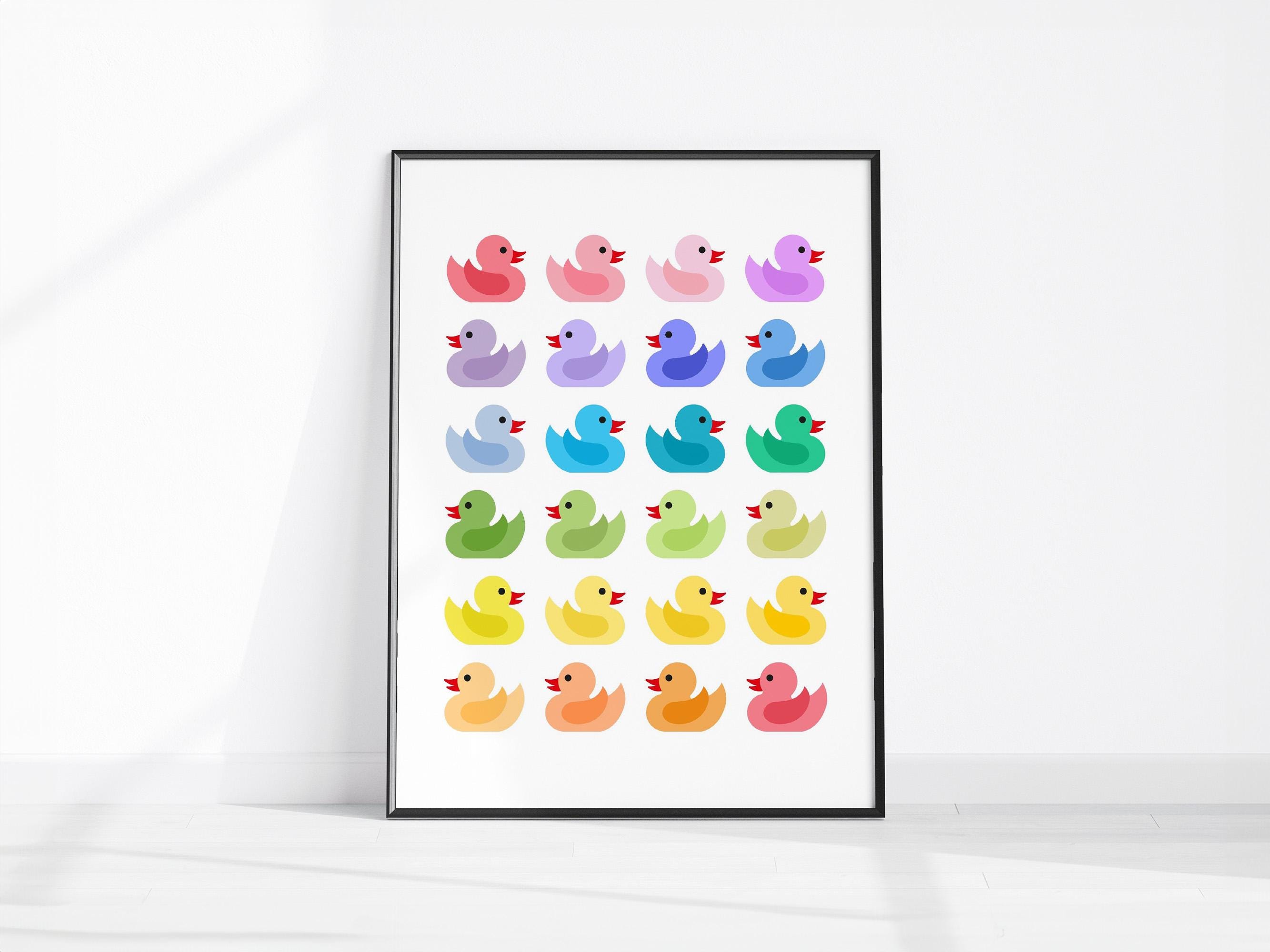 Rubber Duck Bathroom Wall Art Print, Rainbow Art Digital Download, Trendy Bathroom Wall Decor, Bathroom Duck Poster, Cute Kids Bathroom Art