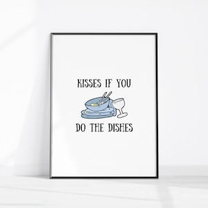 Küsse, wenn Sie das Geschirr drucken, Kunstdruck für die Küche, trendige Wandkunst, Wohnung Dekor Retro Wandkunst, Küchenposter, Boho Esszimmer Dekor