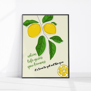 When Life Gives You Lemons Print, Funny Lemons Quote Kitchen Decor, Retro Lemon Wall Art, Bar Cart Poster, Gin and Tonic, Trendy Home Decor