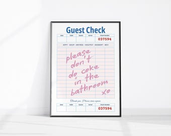 Please Don't Do Coke In The Bathroom Print Funky Retro Wall Art Funny Toilet Poster College Bathroom Decor Fun Guest Check Printable Poster