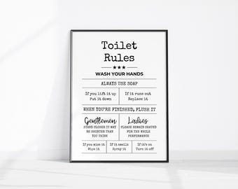 Toilet Rules Print, Fun Bathroom Decor, Toilet Wall Art, Retro Bathroom Print, Restroom Printable Wall Art, Instant Digital Download Poster