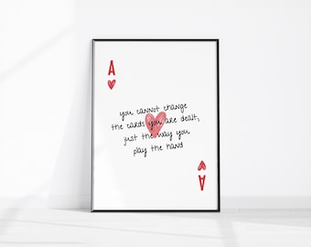 Ace of Hearts Motivational Wall Art, Playing Card Art, Trendy Apartment Decor, Dorm Room Poster, Motivating Kids Room Print, Girly Wall Art