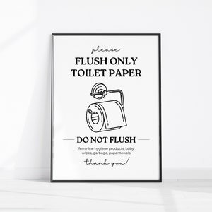 Cute Flush Only Toilet Paper Printable Bathroom Sign, Many Sizes, Sensitive Plumbing, Do Not Flush Sanitary Items, Septic System Protection